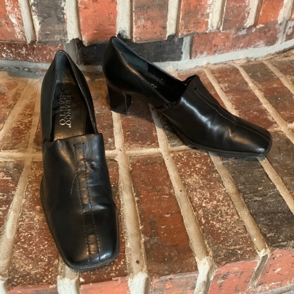 Franco Sarto Black Square Toe Chunky Heels size 10